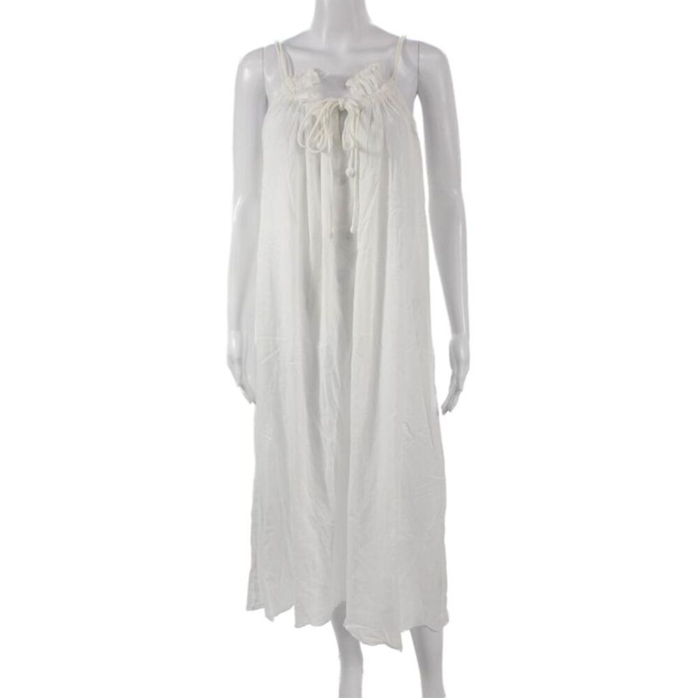 Buggy Womens Sleeveless White Cotton Round Neck Midcalf Drawstring Dress Size M